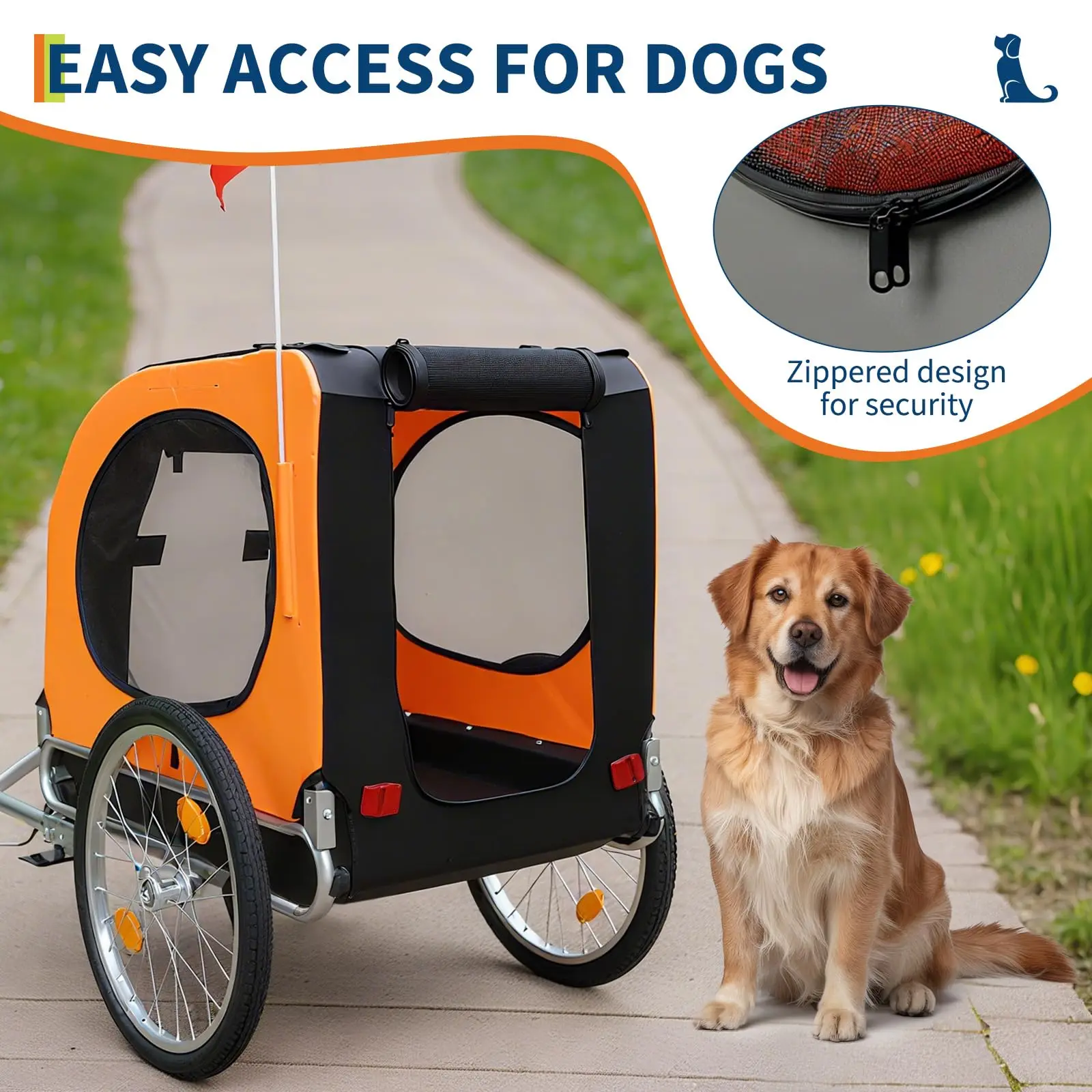 Dog Bike Trailer,88 lbs Pet Cart with Quick Release Wheels & Foldable Frame– Waterproof 600D Oxford Cover – Mesh Windows – Easy Assembly – for Small to Medium Pets - view 5