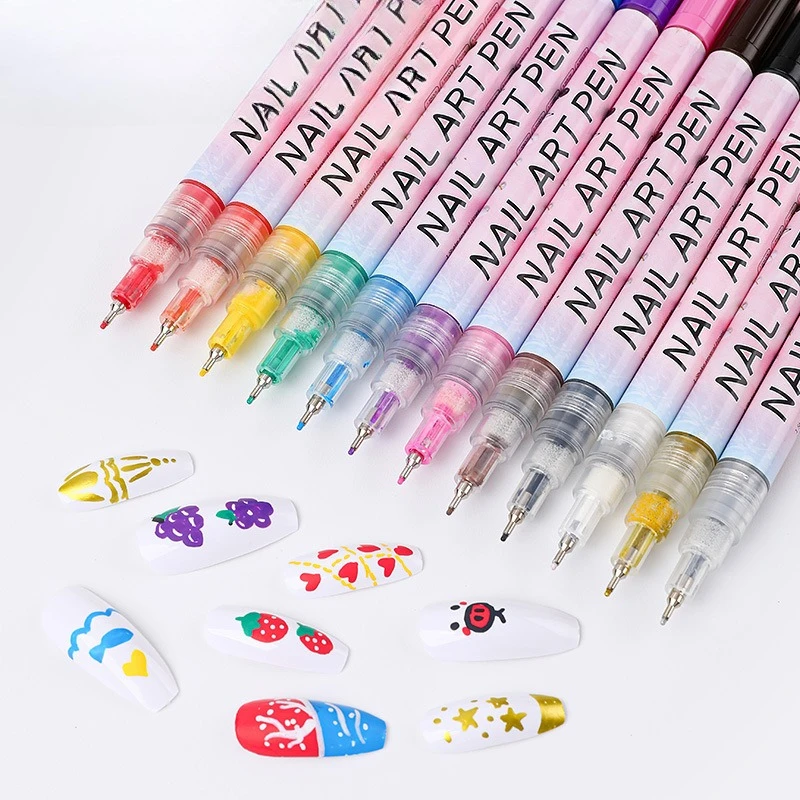 12 pezzi/set nail art graffiti penna pennarello per unghie disegno linee astratte dettagli fini design floreale strumenti per pittura per unghie impermeabili