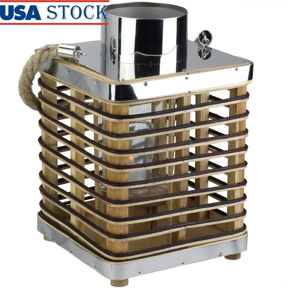 

Шикарный фонарь из ротанга со стеклянным ураганным подсвечником с джутовой ручкой, декоративное домашнее внутреннее наружное освещение