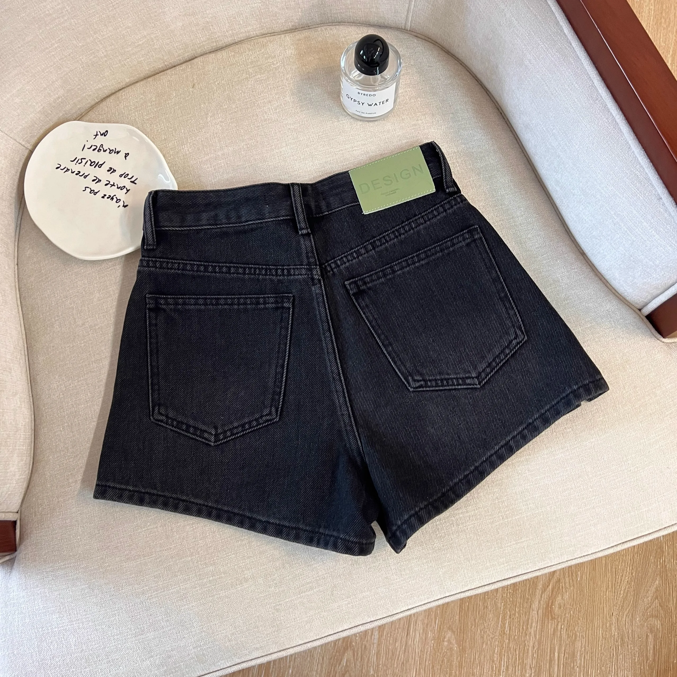 

High Waist A-Line Denim Shorts for Women in Black Grey Casual Loose Slimming Hot Pants Wide Leg Jeans Summer Fashion