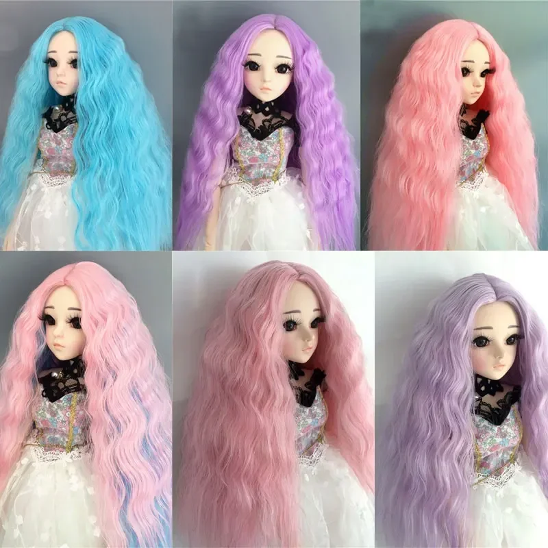 1/3 1/4 1/6 1/8 1/12 bjd jd perucas de alta temperatura fibe azul longo parte de cabelo instantâneo macarrão rolo boneca onda peruca acessórios