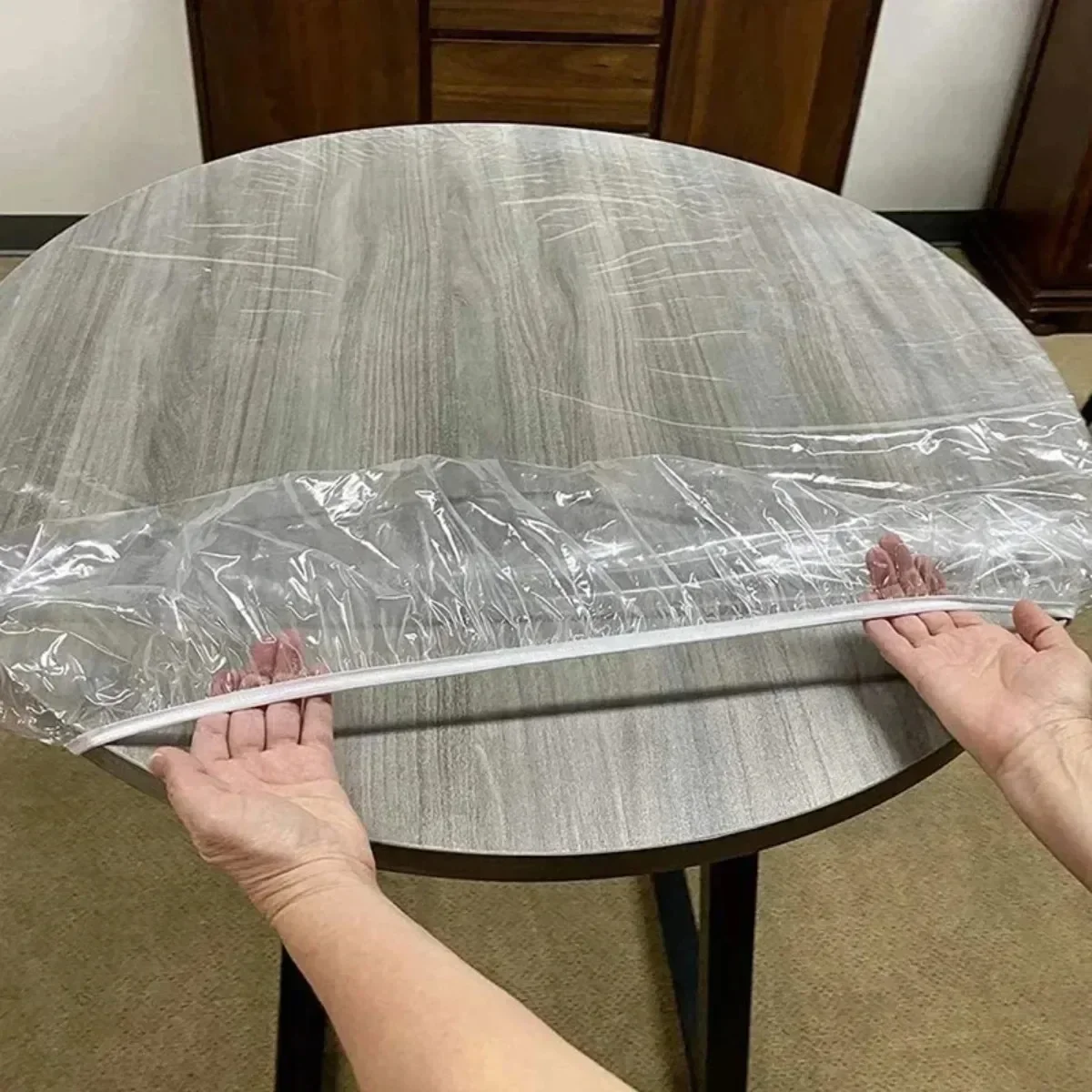 10pcs/set Clear PVC Disposable Table Cover Fitted Round Elastic Tablecloth Transparent Oil-Proof Dinning Table Protector Cover