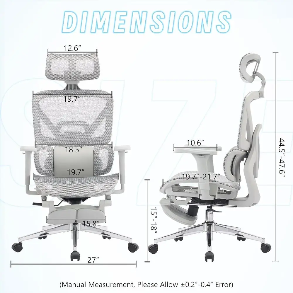 Ergonomic Oice Chair with ootrest, High Back Mesh Computer Chair with Lumbar Support, 5-Level Backrest Height, 4D lip-Up Arms or