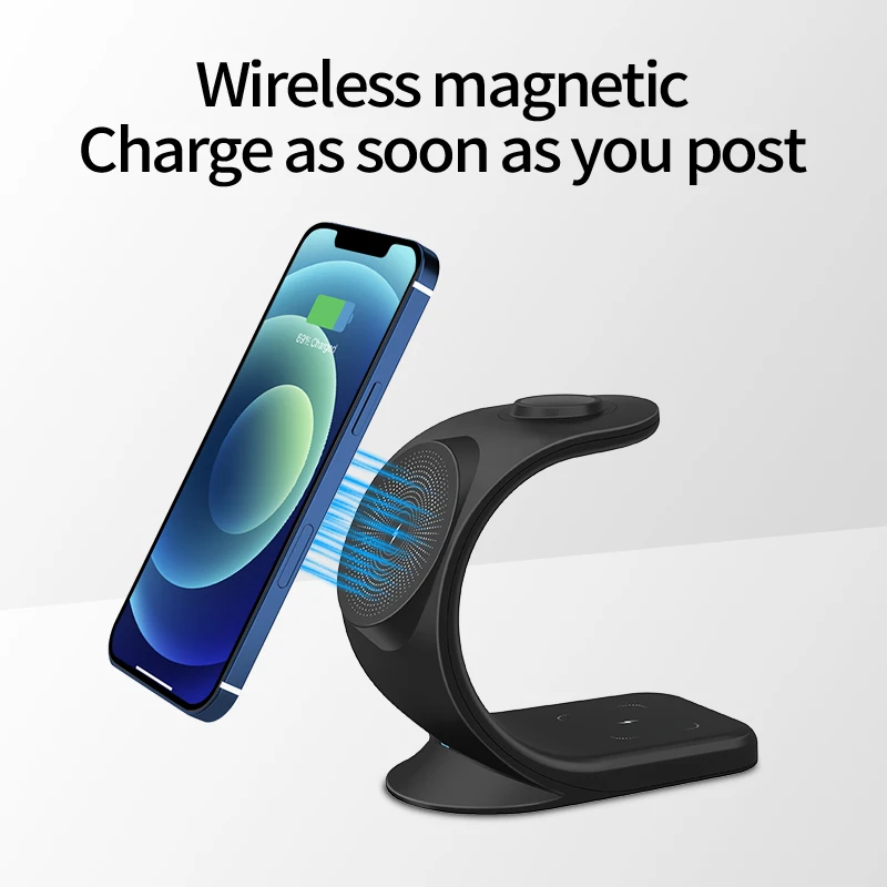 OJD83 3-in-1 Magnetic Wireless Charger Stents 15W Quick Charge USB Mobile Phone Adapter  Smart  Vertical  Watch Headset