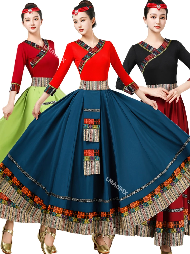 

Tibetan dance performance costumes, women's square dance costumes, top sets, art exam practice, big skirt display