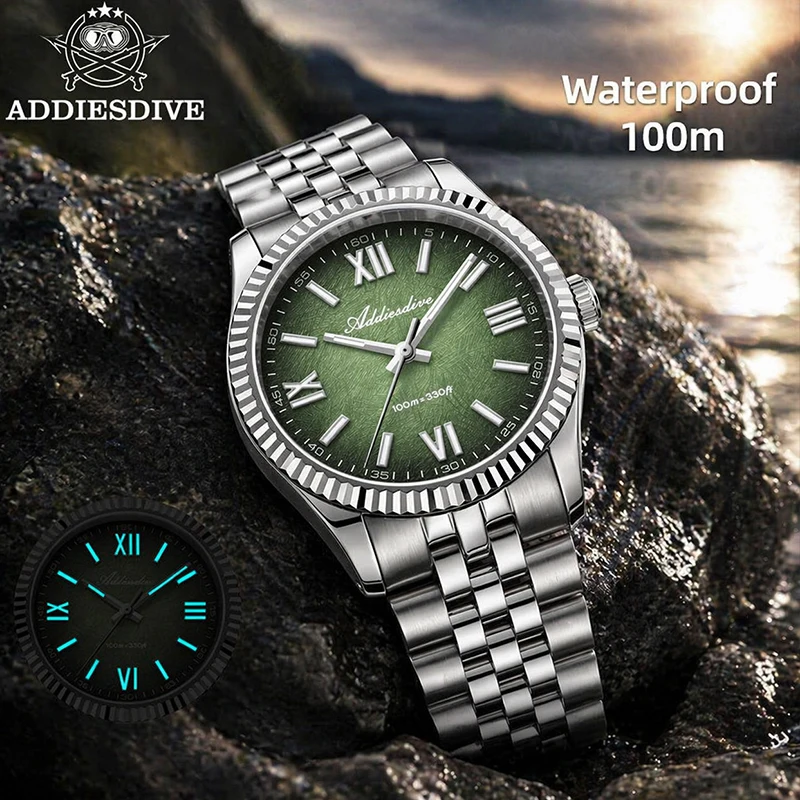 

ADDIESDIVE Fashion 36mm Men Quartz Watch Sapphire Glass 100m Waterproof Diving VH31 Super Luminous Watches Luxury Men's Watch