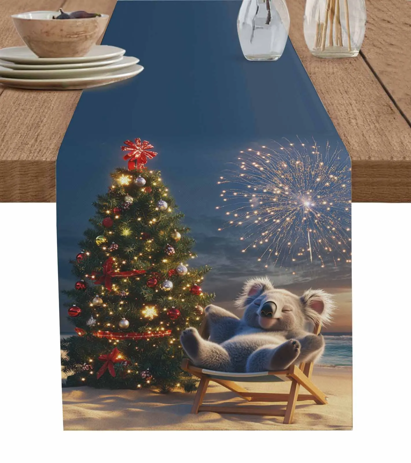 Christmas Winter Beach Koala Table Wedding Decor Table Cover Holiday Party Coffee Table Decoration Tablecloth