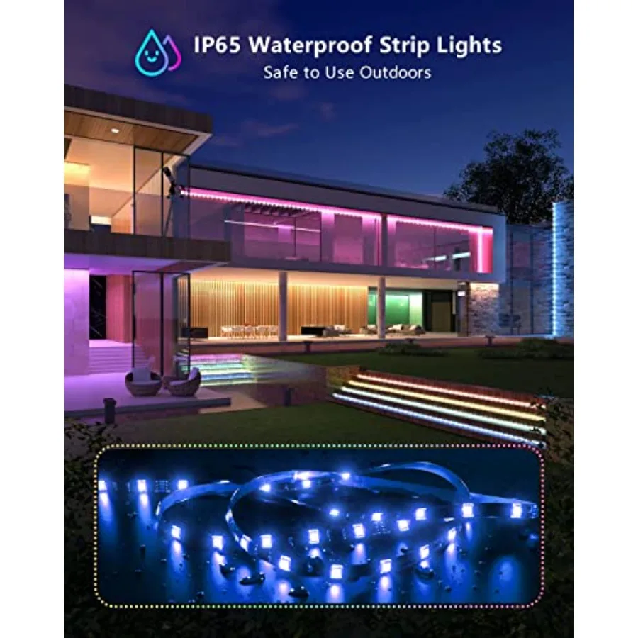 Led Light Strip, WiFi Wireless Smart Phone Controlled IP65Waterproof Strip Light Kit Black PCB 5050 LED Lights, Working with An