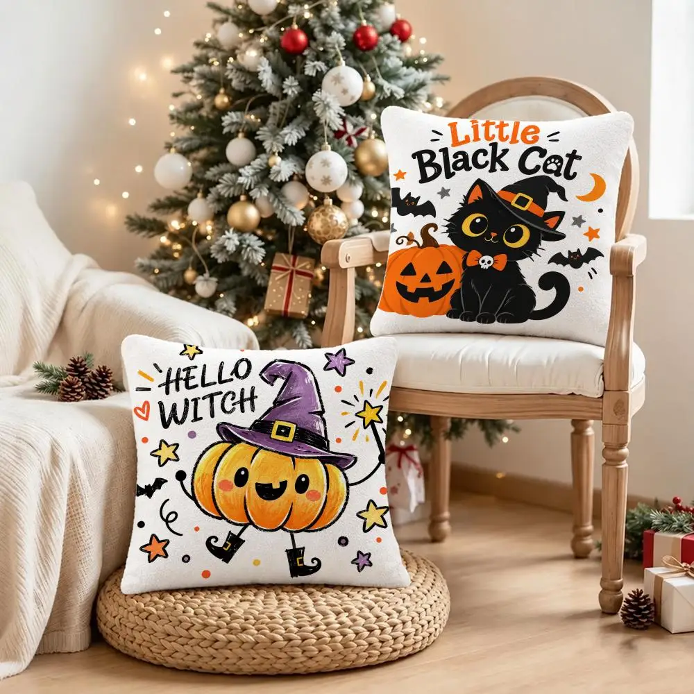 Spooky Art Halloween Spider Ghost Cushion Cover Short Plush Pillowcase, Sofa Bedroom Home Decor, Ideal Holiday Gift