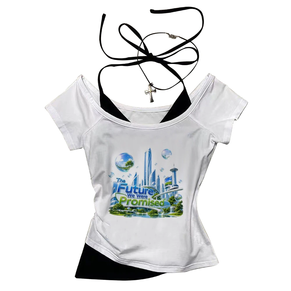 Frutiger Aero cropped top female dollette party meme scene  japanese t-shirt vintage graphic manga dollette alternative
