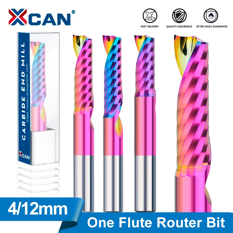 XCAN Router Bit Single Flute Spiral End Mill CNC Milling Cutter Carbide Milling Tools for Aluminum Cutting 3.175-12mm Shank