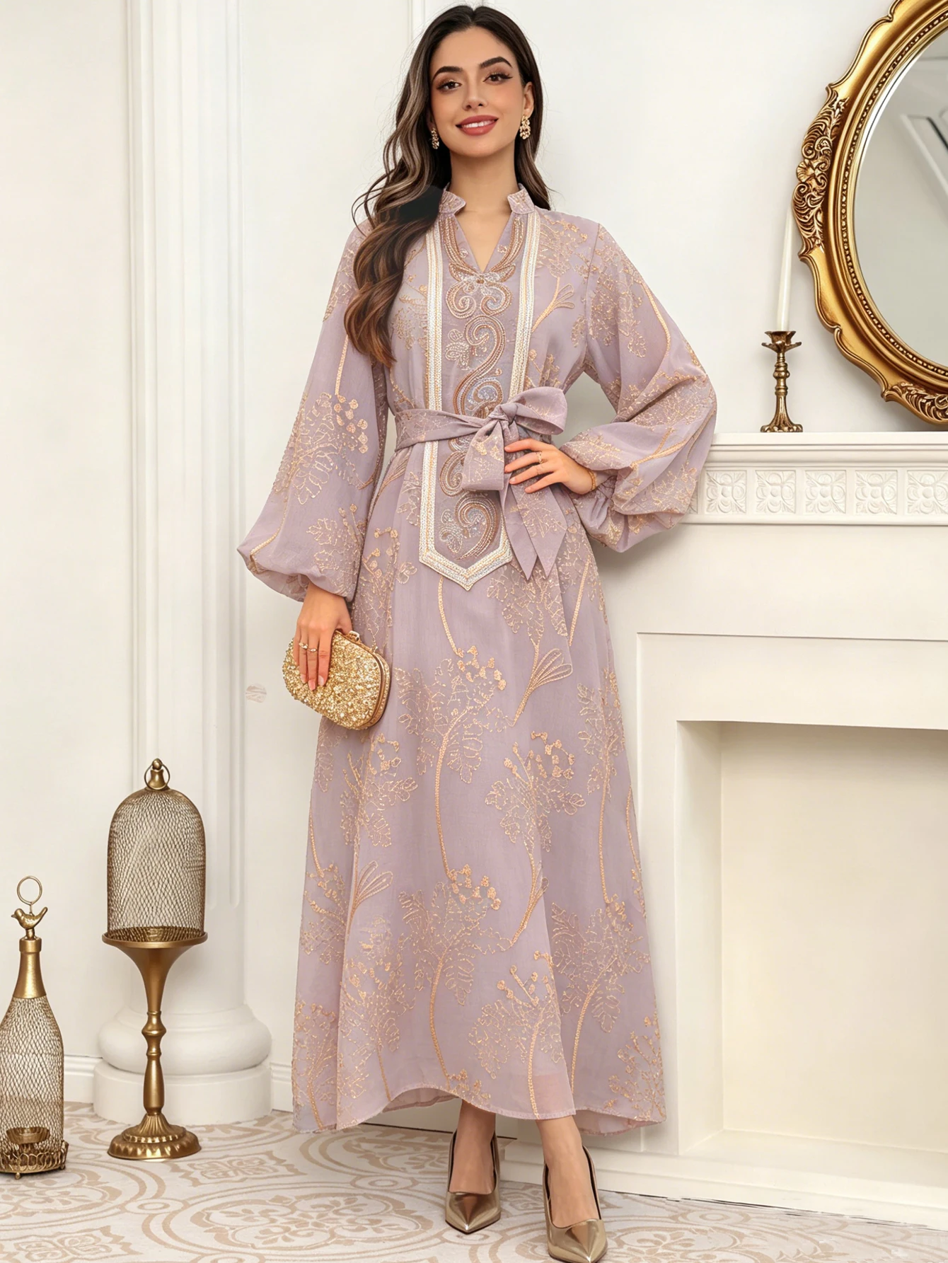 Floral Gold Embroidered Belted Abaya product image from Kayea’s Collections