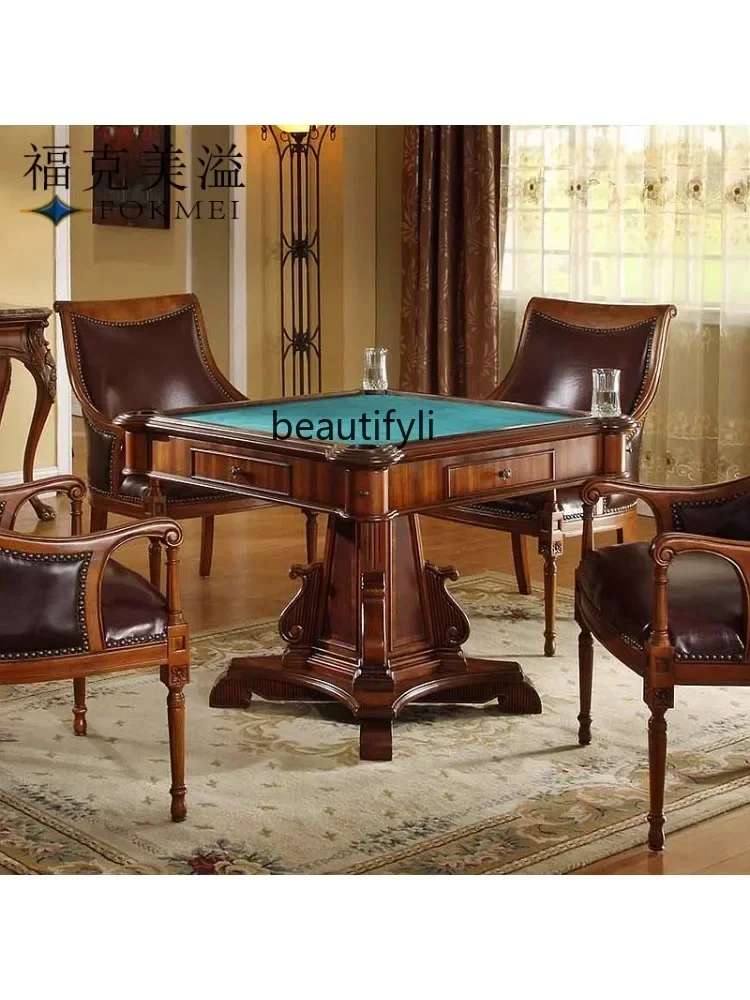 Classic American Villa Luxury Automatic Mahjong Table Solid Wood Carving Poker Table Leisure Entertainment Table