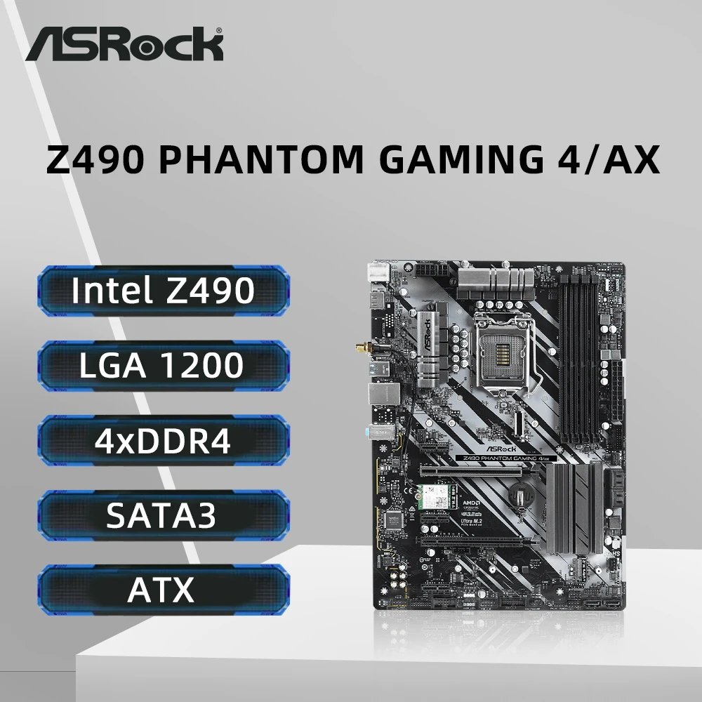 ASRock Z490 PHANTOM GAMING 4/AX Motherboard Support i9-10900K i7-10700 i5 10400 i3-10300 CPU LGA1200 DDR4 4400MHz M.2 NVME ATX