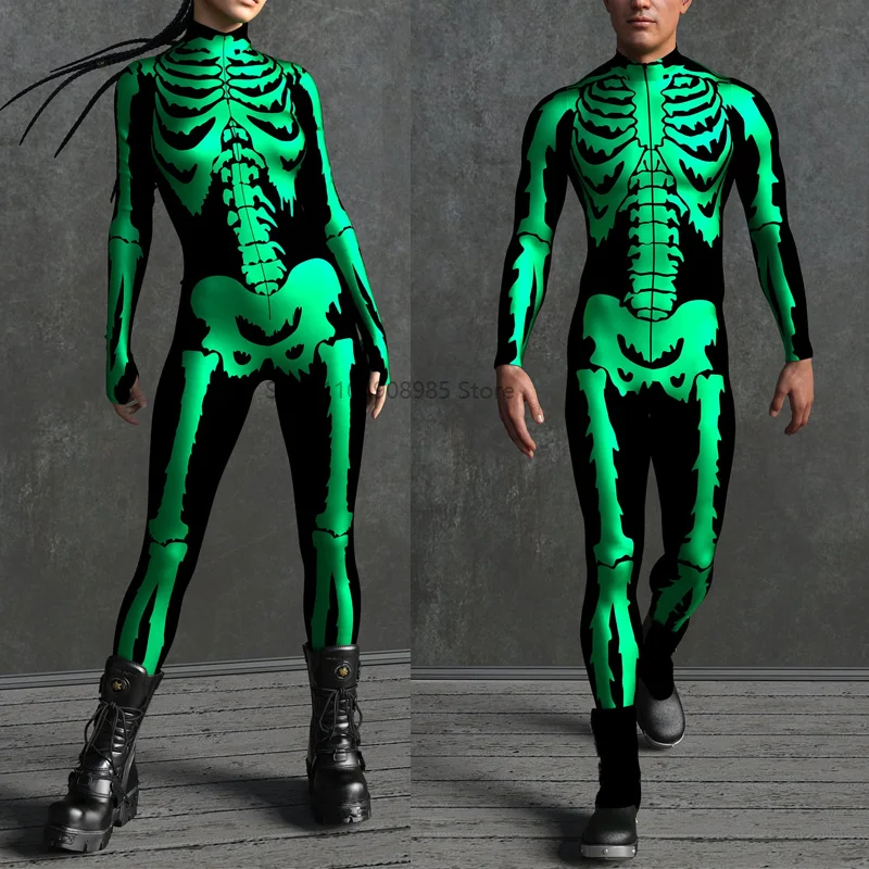 

Green Goosebumps Skeleton Costume Halloween Horror Party Zentai Suit Festival Bodysuit Rave Outfit Unique Clothing New 2025