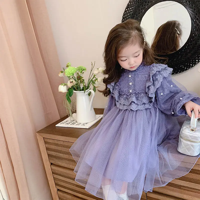 

Girls' Spring and Autumn Clothing Dress New Children's Puffy Lace Princess Dress Baby Western Style Dress Advanced