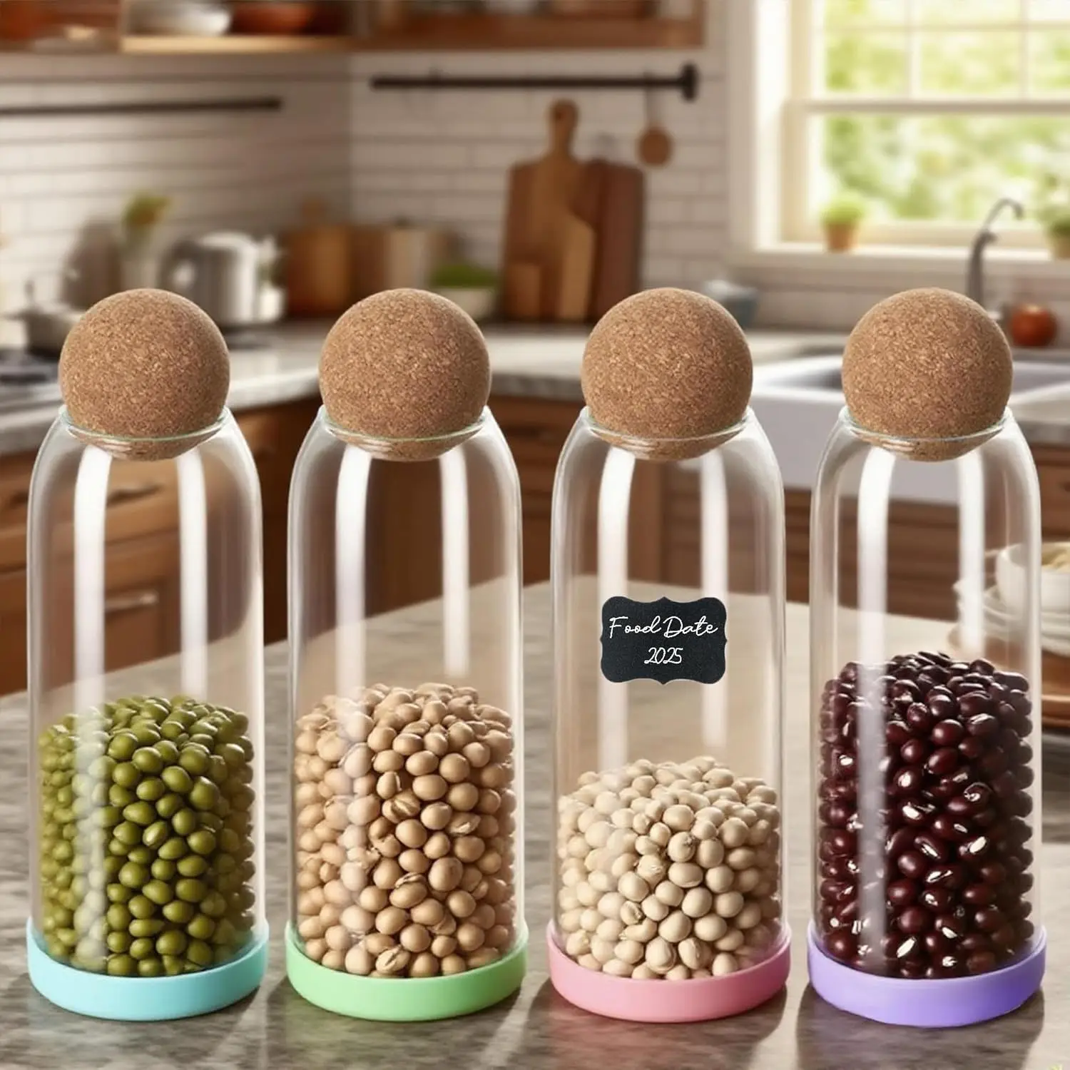 4 قطع برطمانات تخزين زجاجية سعة 34 أونصة مع أغطية من الفلين للقهوة والمكسرات والتوابل والشوفان #5