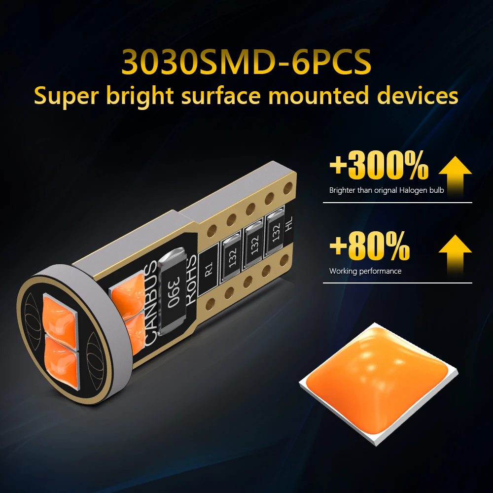 Universal 3030-6B SMD LED Bulbs Bombillo T10 W5W 194 168 Canbus 12V LED Auto License Plate Light Luces Interior Light