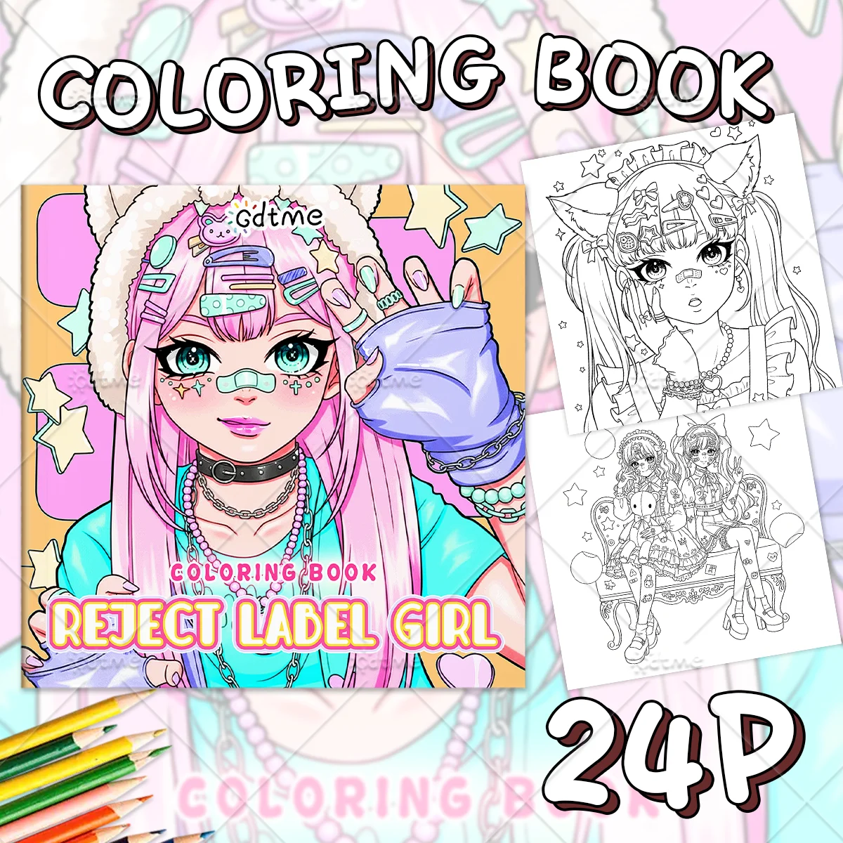 REJECT LABEL GIRL Coloring Book for Adults Cute Anime Girl Bold Easy Patterns Stress Relief Relax DIY Drawing Activity Book