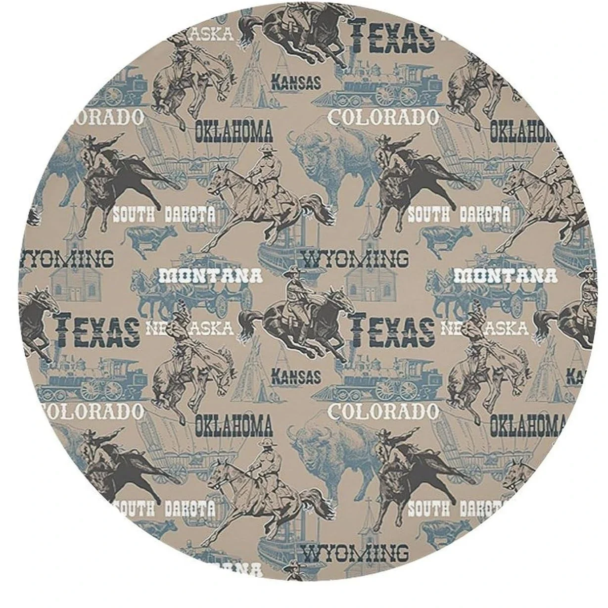 West Cowboy Riding Horse Farmhouse Circle Tablecloth - Vintage Country Western Theme Home Party Dining Cover