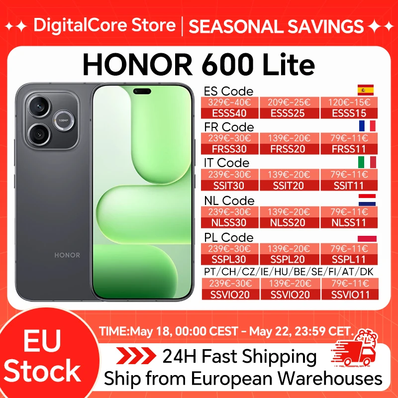 Nouveau smartphone HONOR 600 Lite 5G 2026, MediaTek Dimensity 7100 Elite, écran AMOLED 6,6 pouces 120 Hz, batterie 6520 mAh, SuperCharge 45 W, appareil photo IA 108 MP
