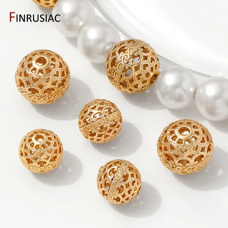 8/10 مللي متر 14K مطلية بالذهب النحاس جولة الجوف خزر عازل ، فاصل للخرز ، نمط القلب الخرز DIY بها بنفسك مستلزمات صناعة المجوهرات #6