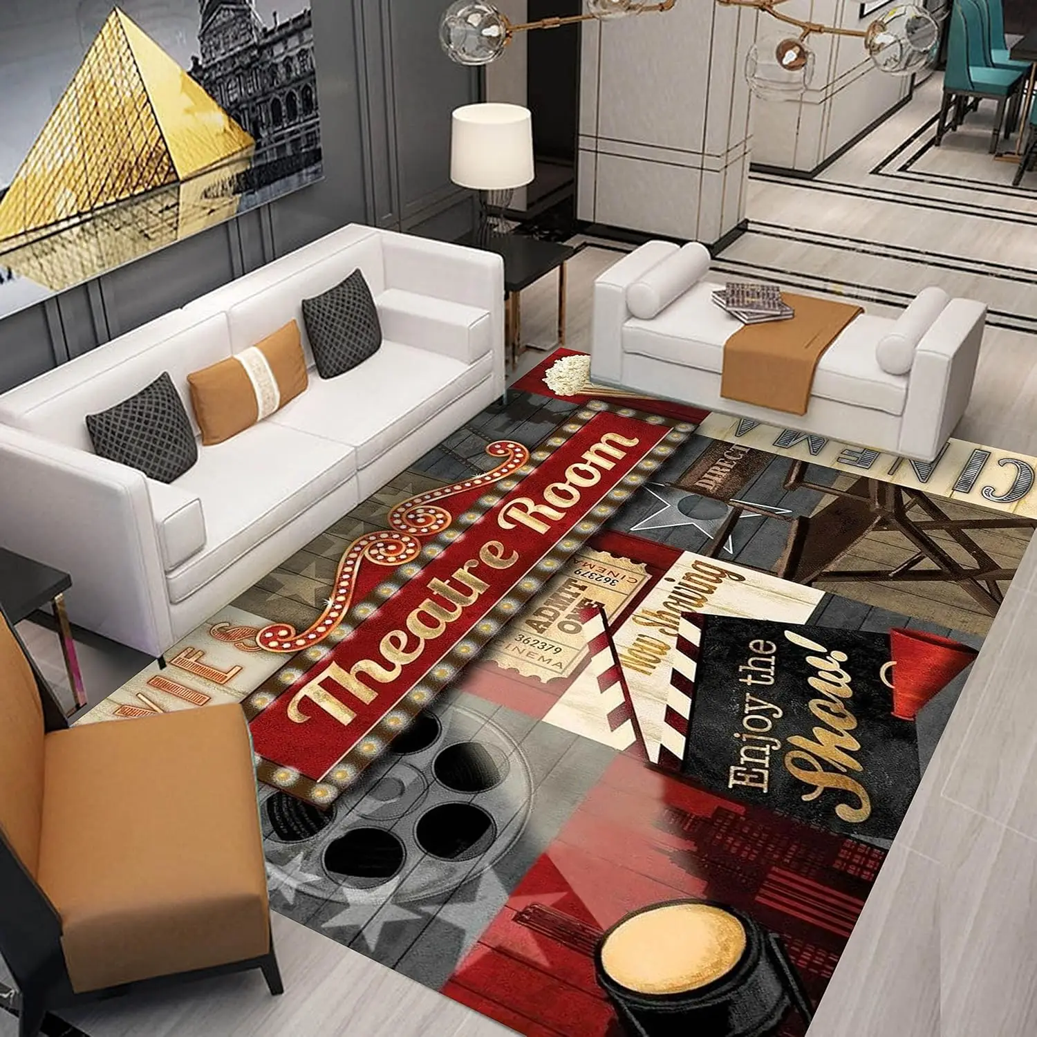 Vintage Cinema Movie Theater Modern Area Rugs Soft Floor Mat Non-Slip Carpets Indoor Home Decoration for Living Room Bedroo