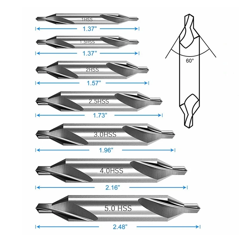 7pcs 1/1.5/2/2.5/3/4/5 Centrum Felszúr bits beállítása, 60-degree szögben Centrum Felszúr bits készlet countersink eszközök számára Eszterga metalworking