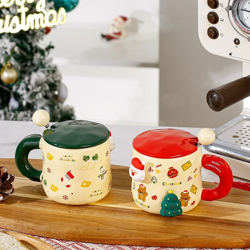 Christmas themed ceramic mug coffee cup water cup breakfast milk cup Home kitchen drinking Cup body magnet adsorption doll