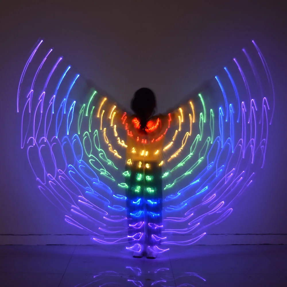 ชุดปีกผีเสื้อเรืองแสง LED สำหรับการแสดงเต้นรำ งานอีเว้นท์ขนาดใหญ่ อุปกรณ์ประกอบฉากสร้างบรรยากาศเต้นรำ ชุดคลุมเรืองแสง LED