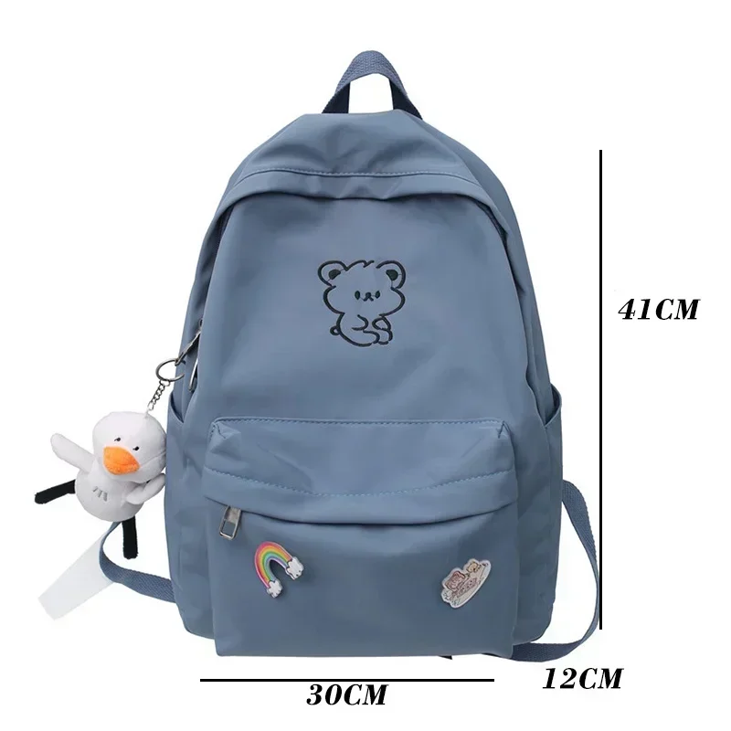 Girls School Bags for Teen Cute Cartoon White Nylon Middle Student Backpack Women