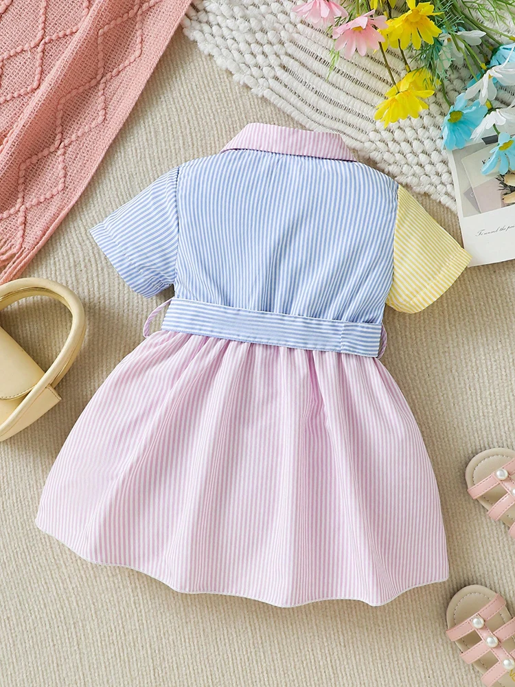 Summer Girls Dress Short Sleeved Multi Color White Striped Princess Dress 3-12M Kids Baby Infant Children Casual Clothing