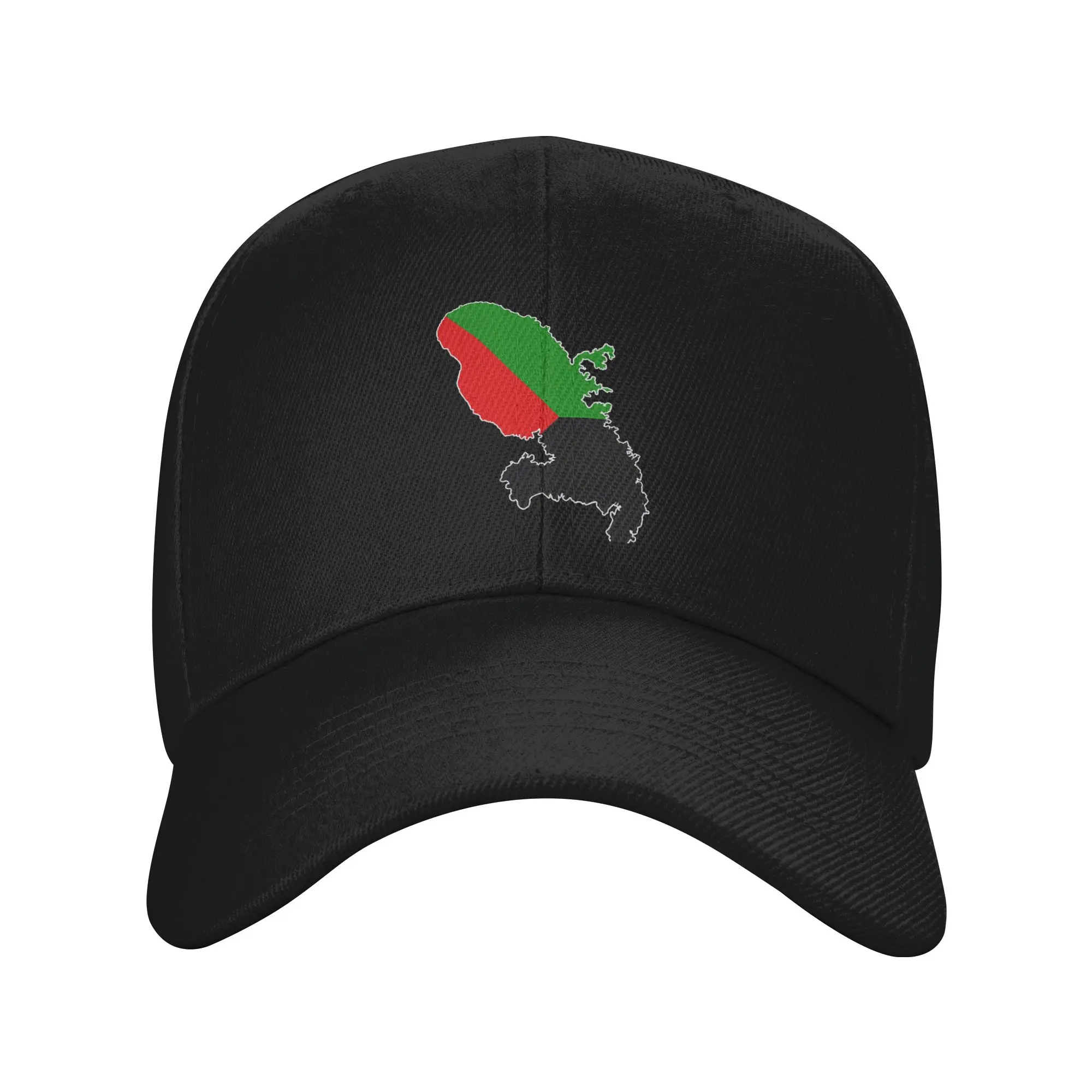 Gorra de béisbol con visera curva, diseño de mapa de Martinica, color rojo y verde, adecuada para rostros ovalados, viseras definidas