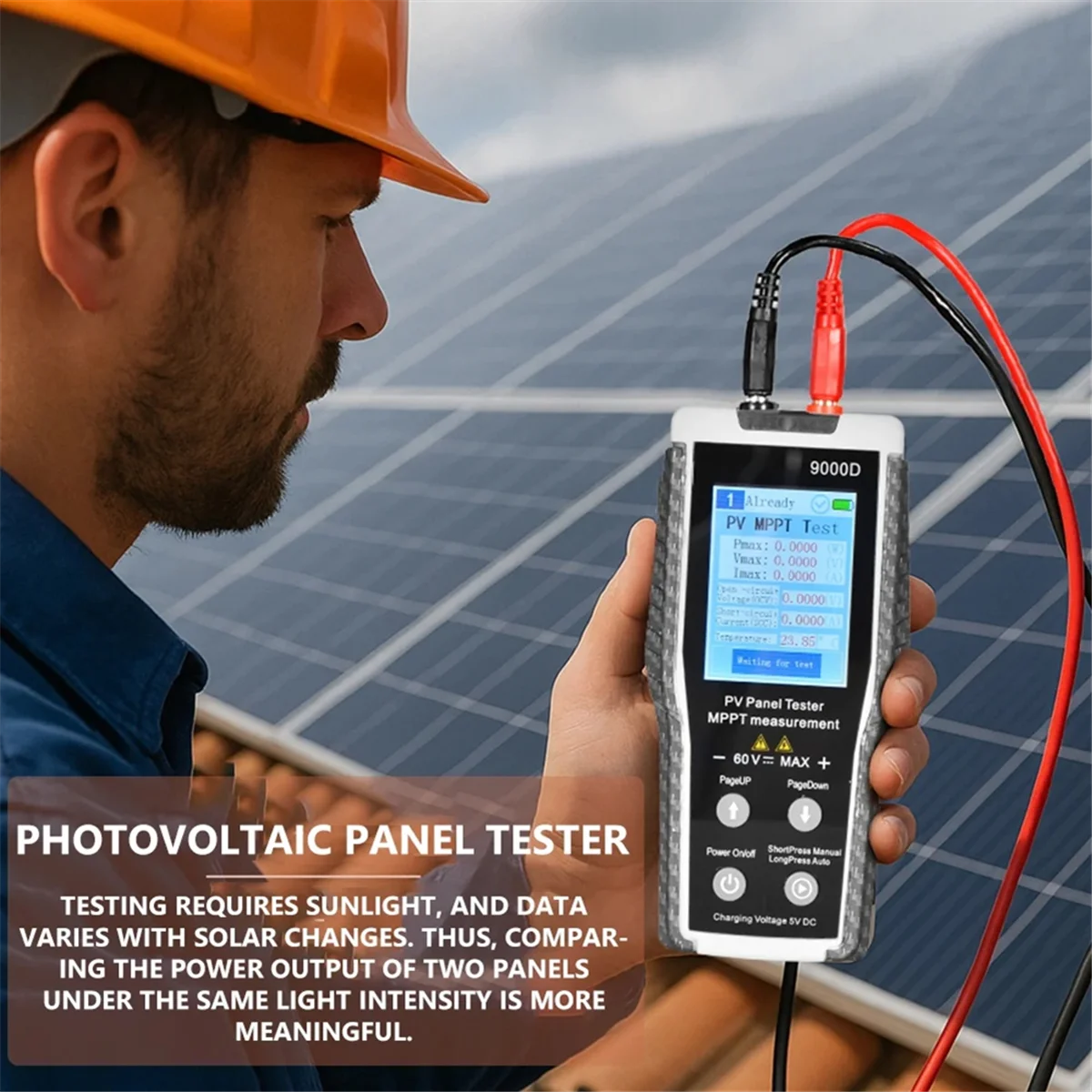 جهاز اختبار الألواح الشمسية الاحترافي YHYS 9000D، محلل طاقة MPPT 5-800 وات، 2.8 بوصة شاشة TFT، أداة قياس تشخيص النظام البلاستيكي