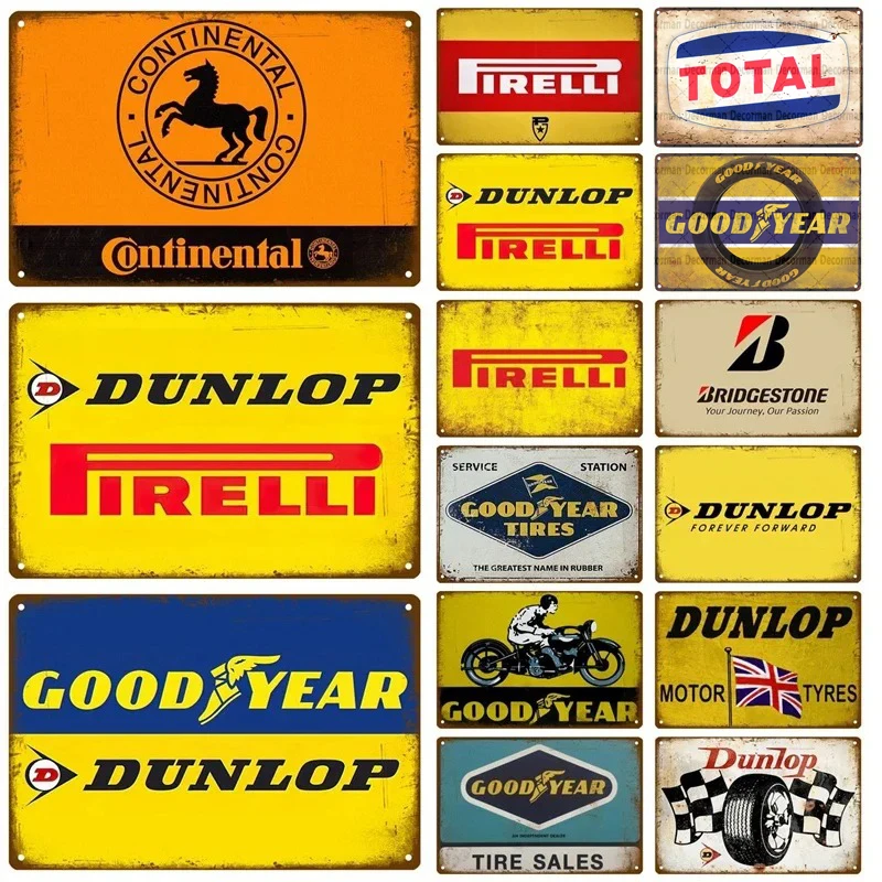 Plaque murale décorative en métal, style panneau publicitaire pneu de voiture, rétro et effet rouillé, pour garage et atelier automobile
