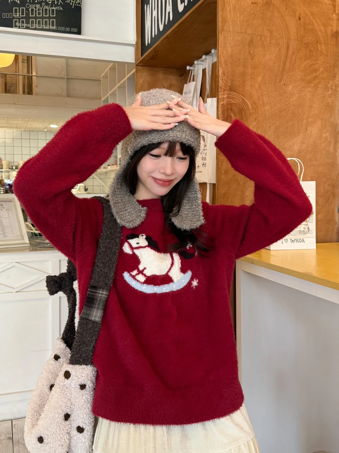 

Красный пушистый свитер-снежинка женский, круглый вырез, вязаный топ, нижняя одежда, повседневный, мягкий, из полиэфирного волокна, длинный рукав, зимний