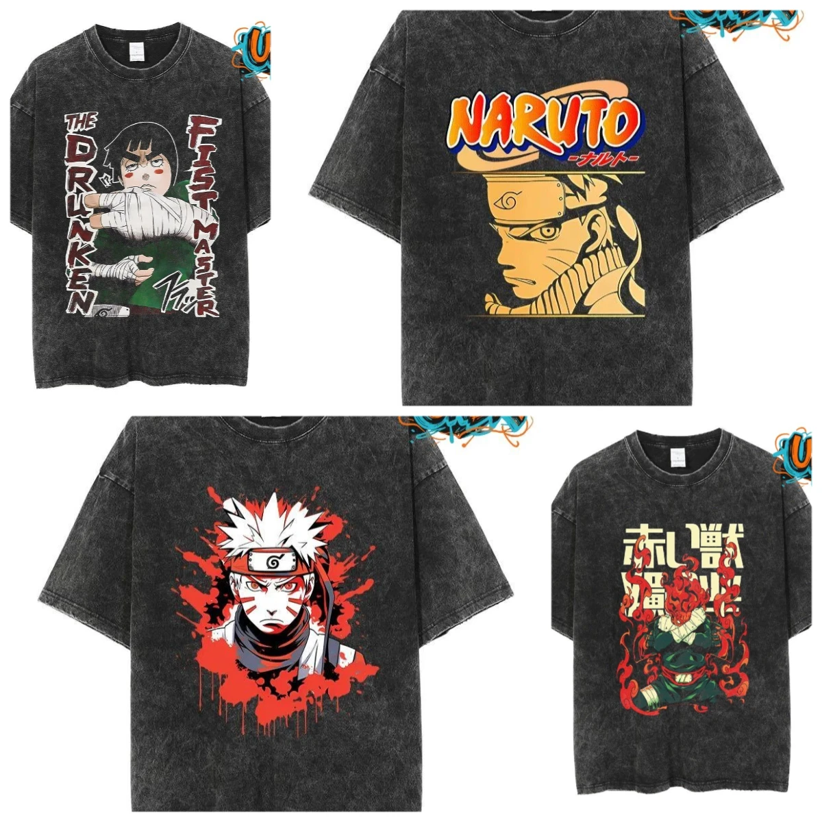 

Japanese Anime Naruto Manga Washed T-Shirt Men Fashion Trend Street Short Sleeve Women High Quality Summer Crew Neck Top