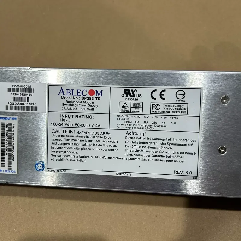 for Supermicro PWS-0050-M SP382-TS 380W Power Supply Service Replacement Part Compatible with Server Workstation
