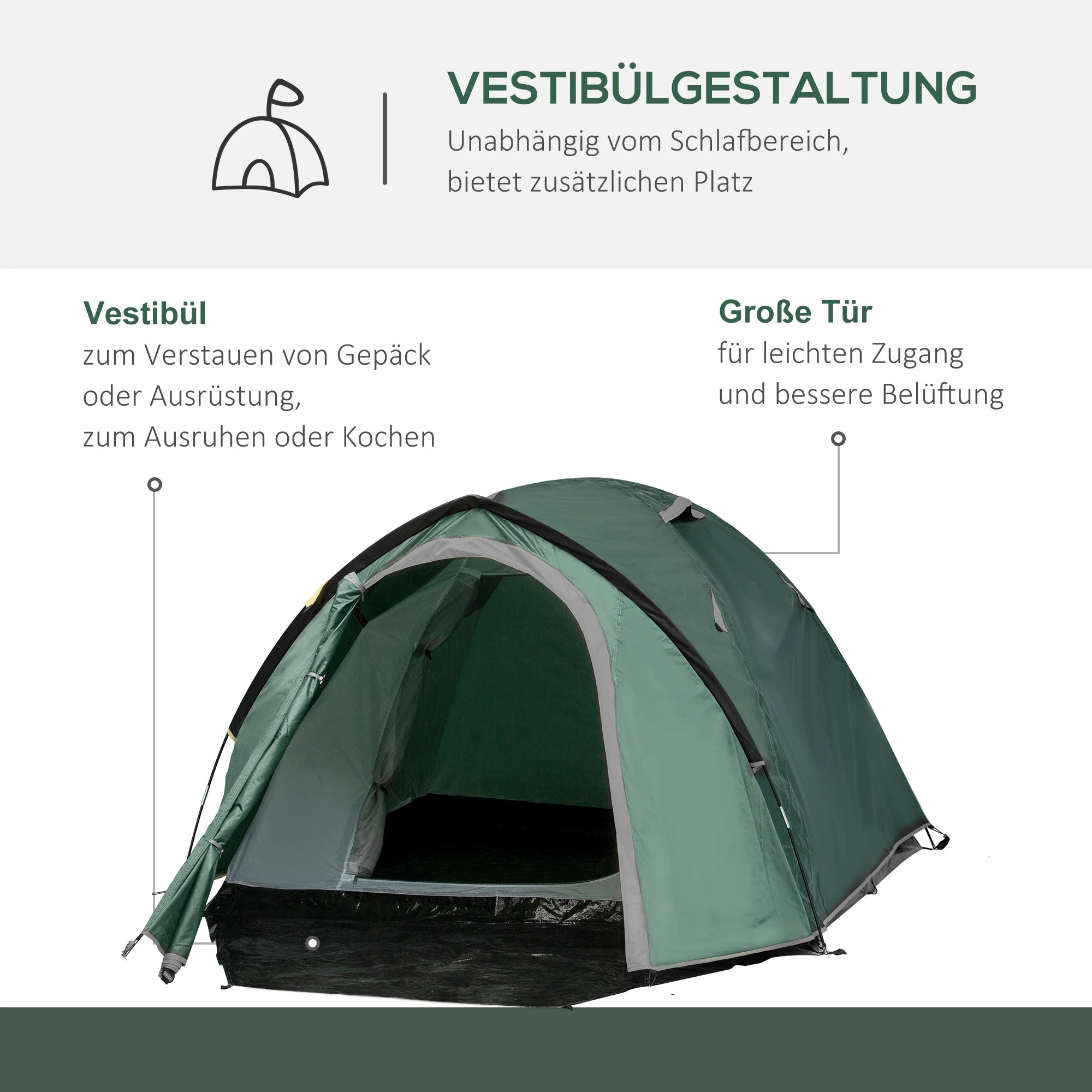 Zwei-Personen-Kuppelzelt, Militärgrün, Wasserdicht, Familien-Outdoor-Zelt, Tragbares Faltbares Campingzubehör, UV-geschützter Sonnenschutz – Detail 4