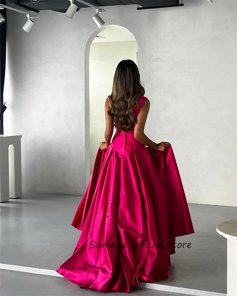 SUMNUS Fuschia Satin Princess Evening Dress Long A-Line One Shoulder Sleeveless Floor-Length Elegant Party Prom Gown Customized