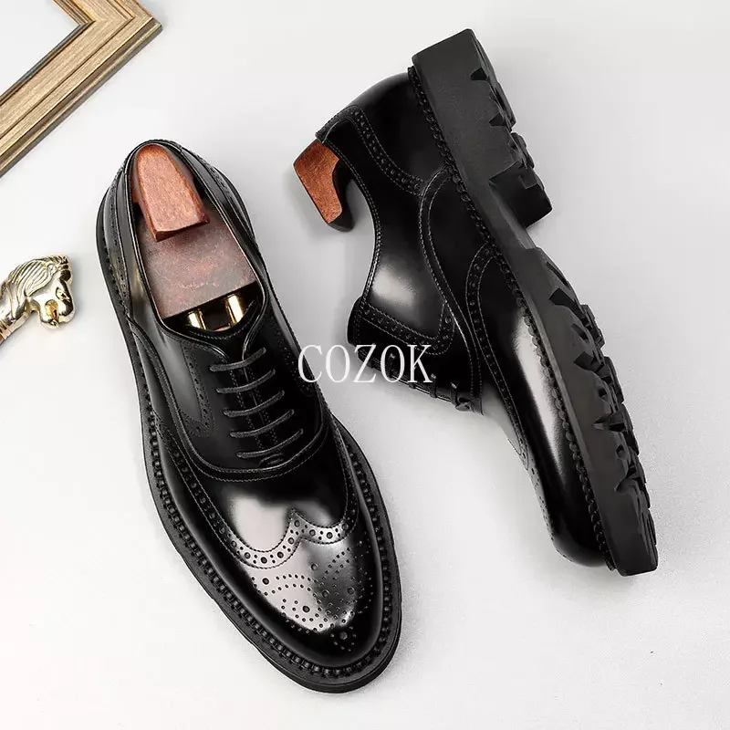 2024 NEW Matte Men's Leather Shoes European Carved Business Dress Wedding Shoes Suit Cow Patent Leather Gift