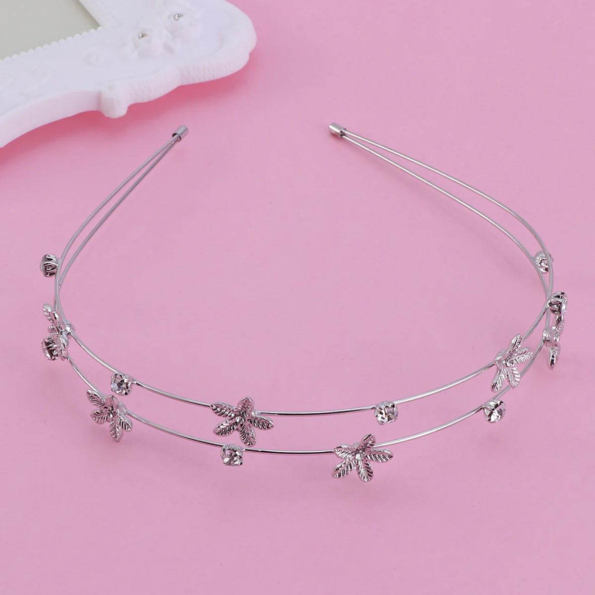 المرأة حجر الراين طبقة مزدوجة الفضة الزفاف هيرباند الزفاف الشعر حلقة عقال إكسسوارات الشعر خمس بتلات زهرة نمط