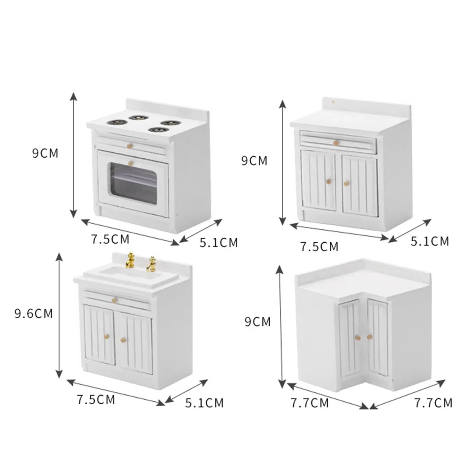 1:12 Schaal Witte Keukenunit Set voor Poppenhuis Keukenmeubilair Model Mini