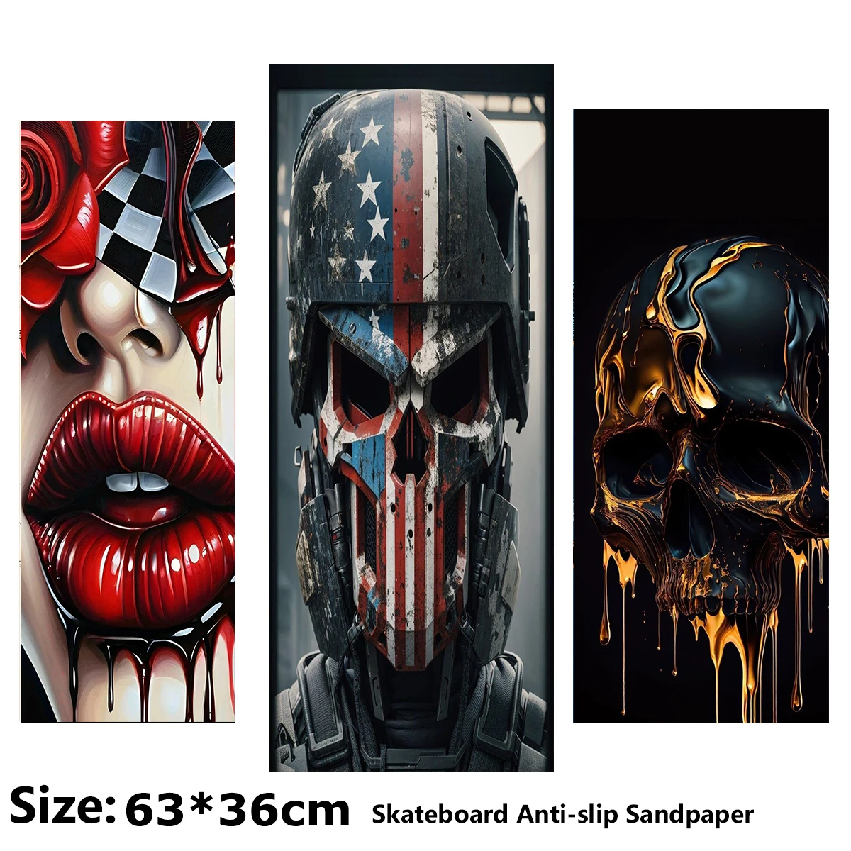 

Sexy Bloody Big Lips Soldier Skull Pattern Electric Scooter Anti-slip Sticker Sandpaper Skateboard Grip Tape Sheet 63*36cm