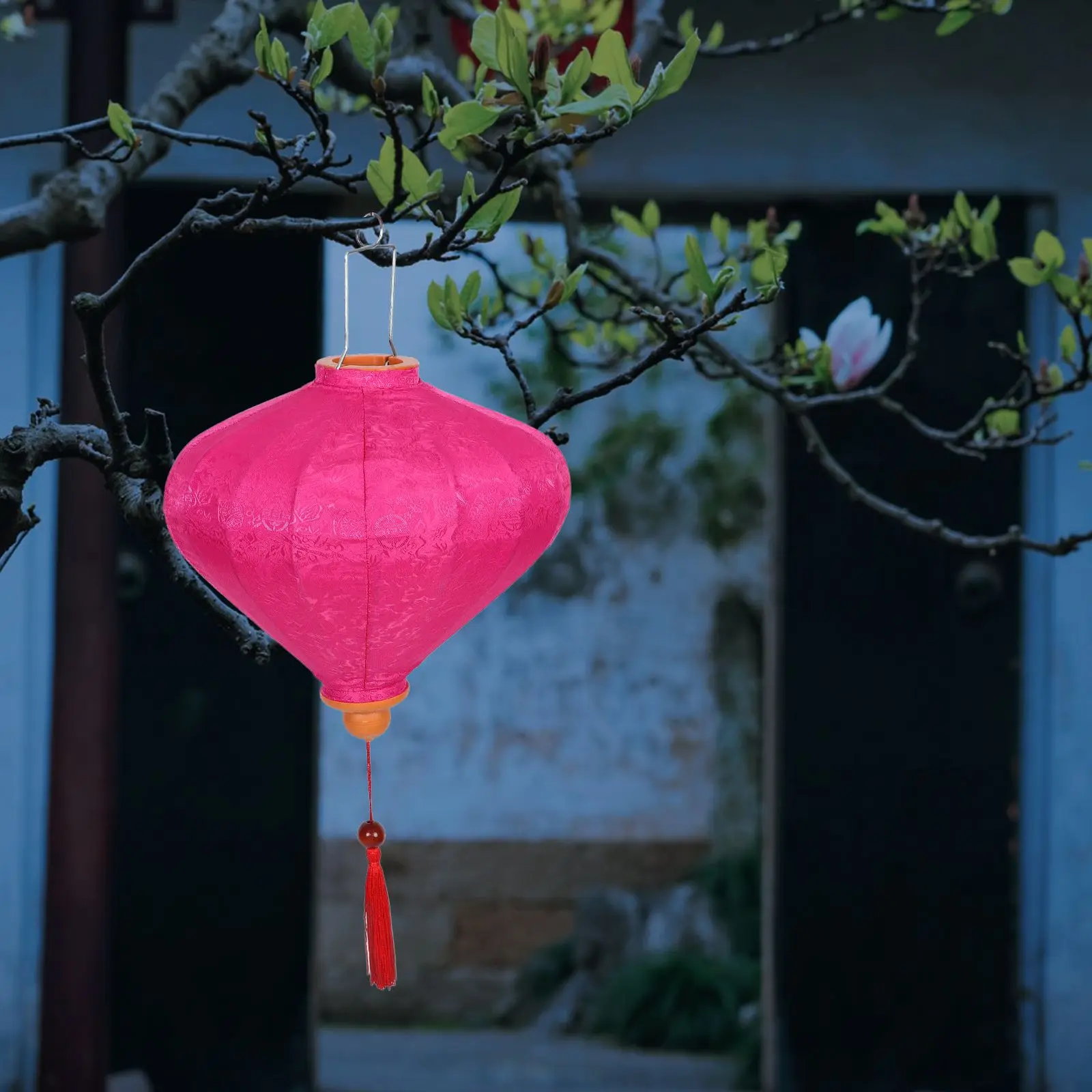 Retro Lanterns Vietnamese Hanging Large Decorative Metal Red Shape Handmade Traditional Cloth Floral Patterns