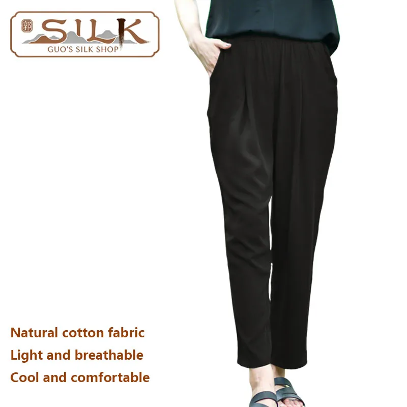 

Хлопковые женские длинные брюки - весенне-летние шаровары для дома, повседневные, свободного кроя, больших размеров, прохладные и влагоотводящие