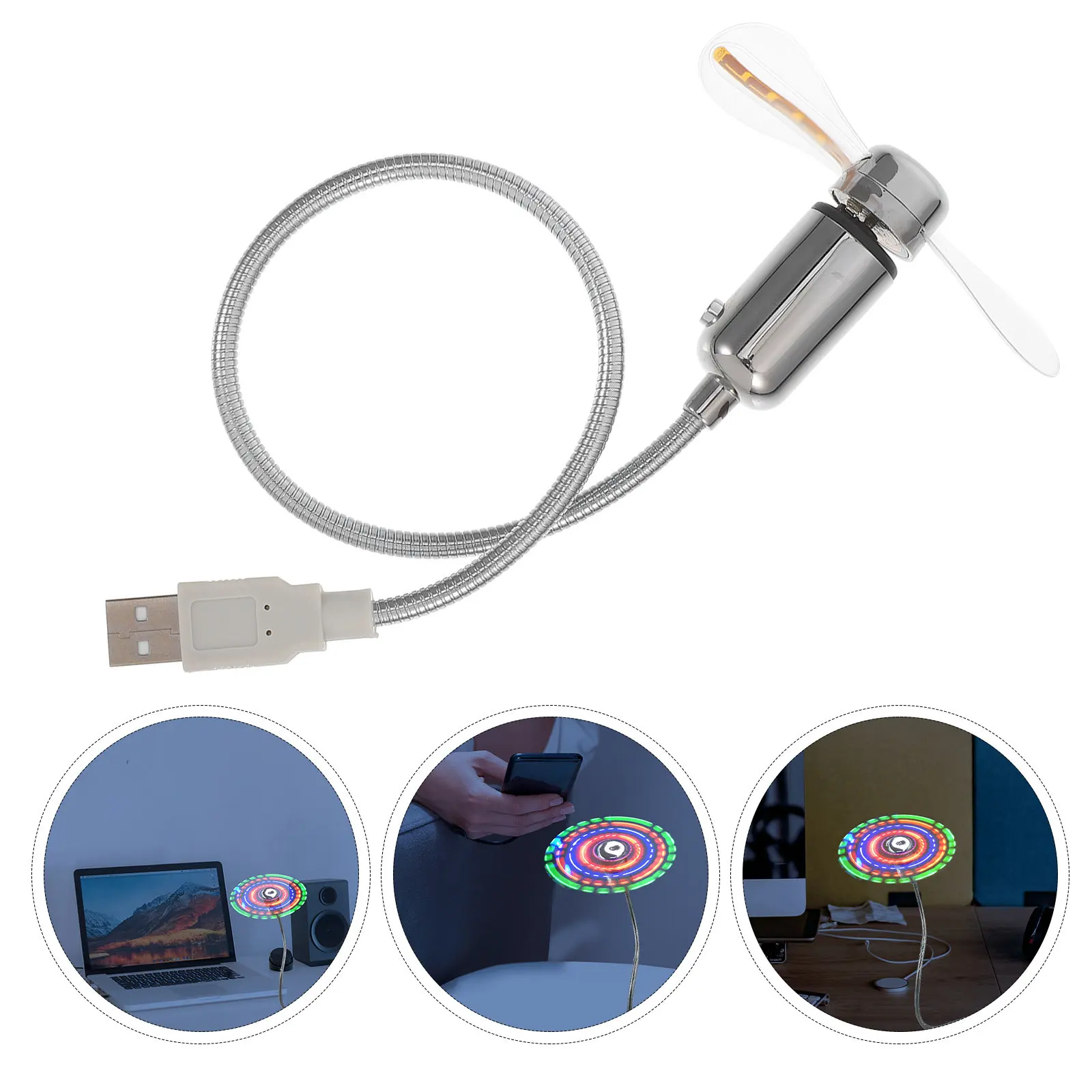 

2Pcs Colorful LED USB Mini Fan with Special Blade Design Creates Animated Light Circles Ideal for Desk Workstation Gift for Men