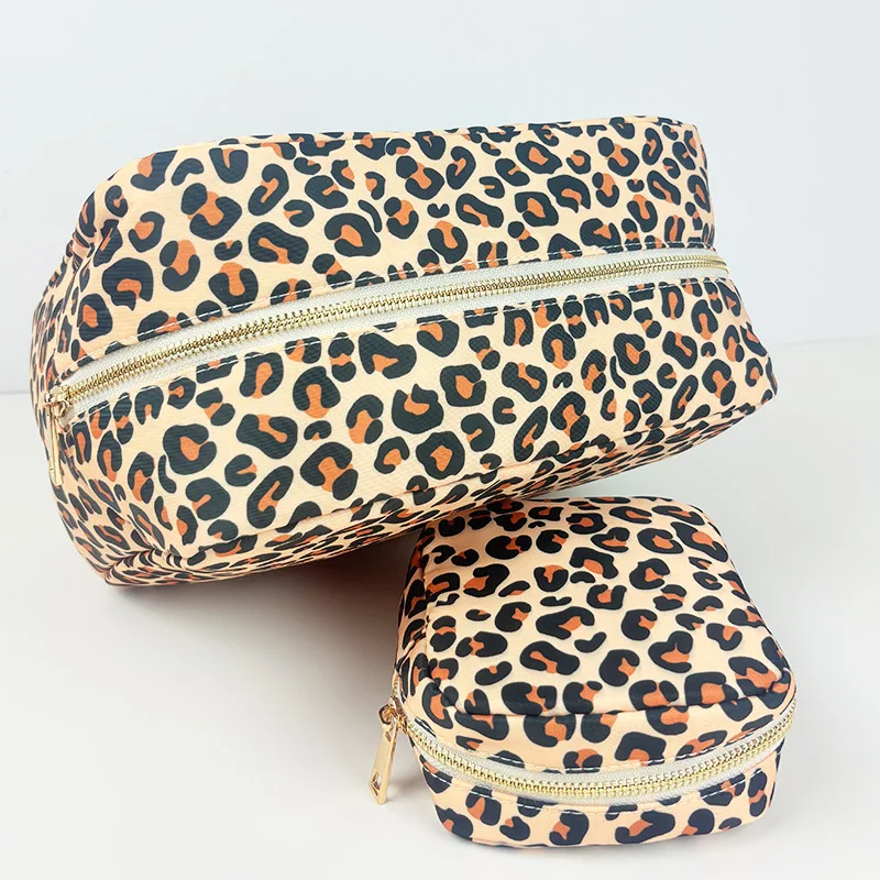 Fashion New Leopard Print Makeup Bag Nylon Toiletry Purses Travel Cosmetic Bag Portable Makeup Pouch Cosmetic Organizer