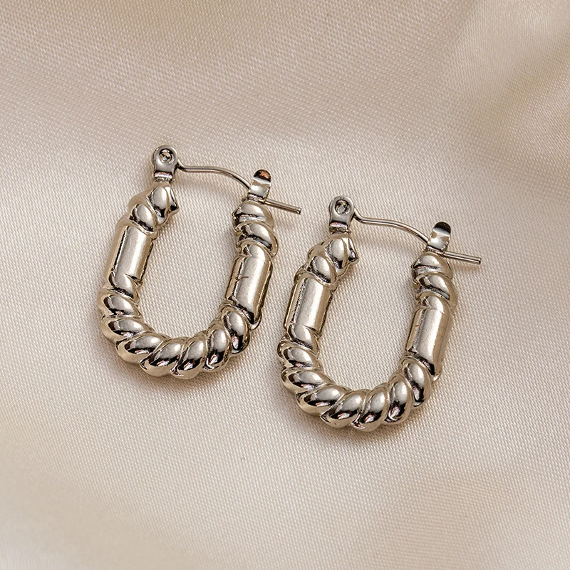 ANENJERY 316L Stainless Steel Hollow U-shaped Irregular Texture Earrings for Women Special Niche Jewelry Gifts Wholesale