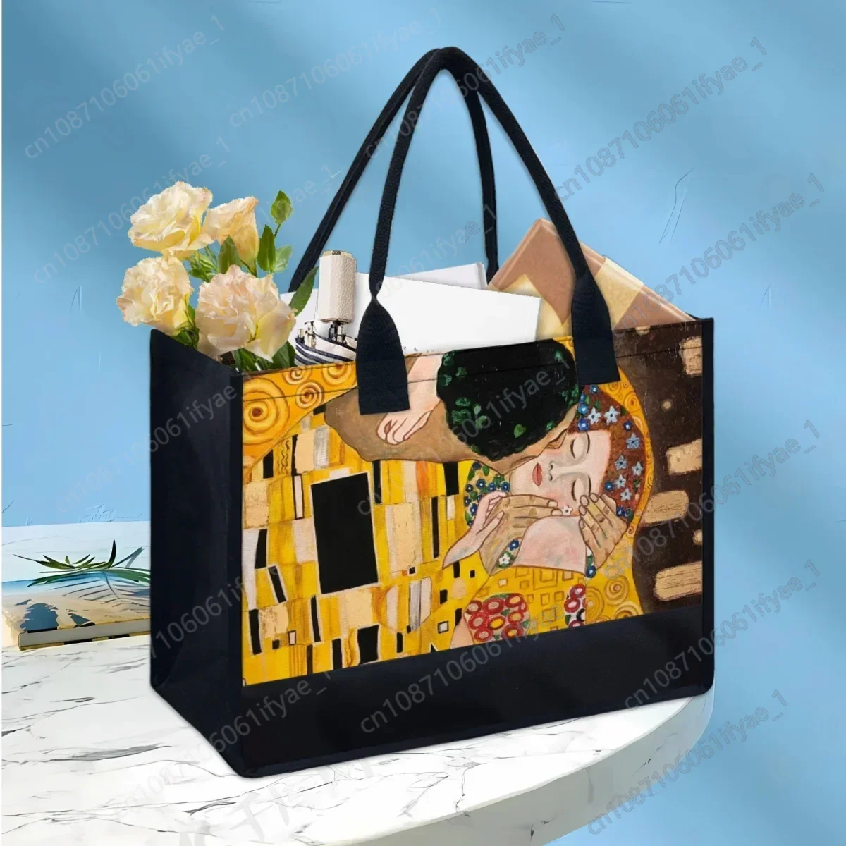 Gustav Klimt/Monet Women's Casual Handbag Oil Painting Kiss/Waterlily Designer Totes Fashion Travel Shoulder Bag Purse Female